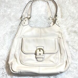Coach Campbell Leather Triple Entry Shoulder Bag Hobo Purse‎ Buckle Cream Ivory